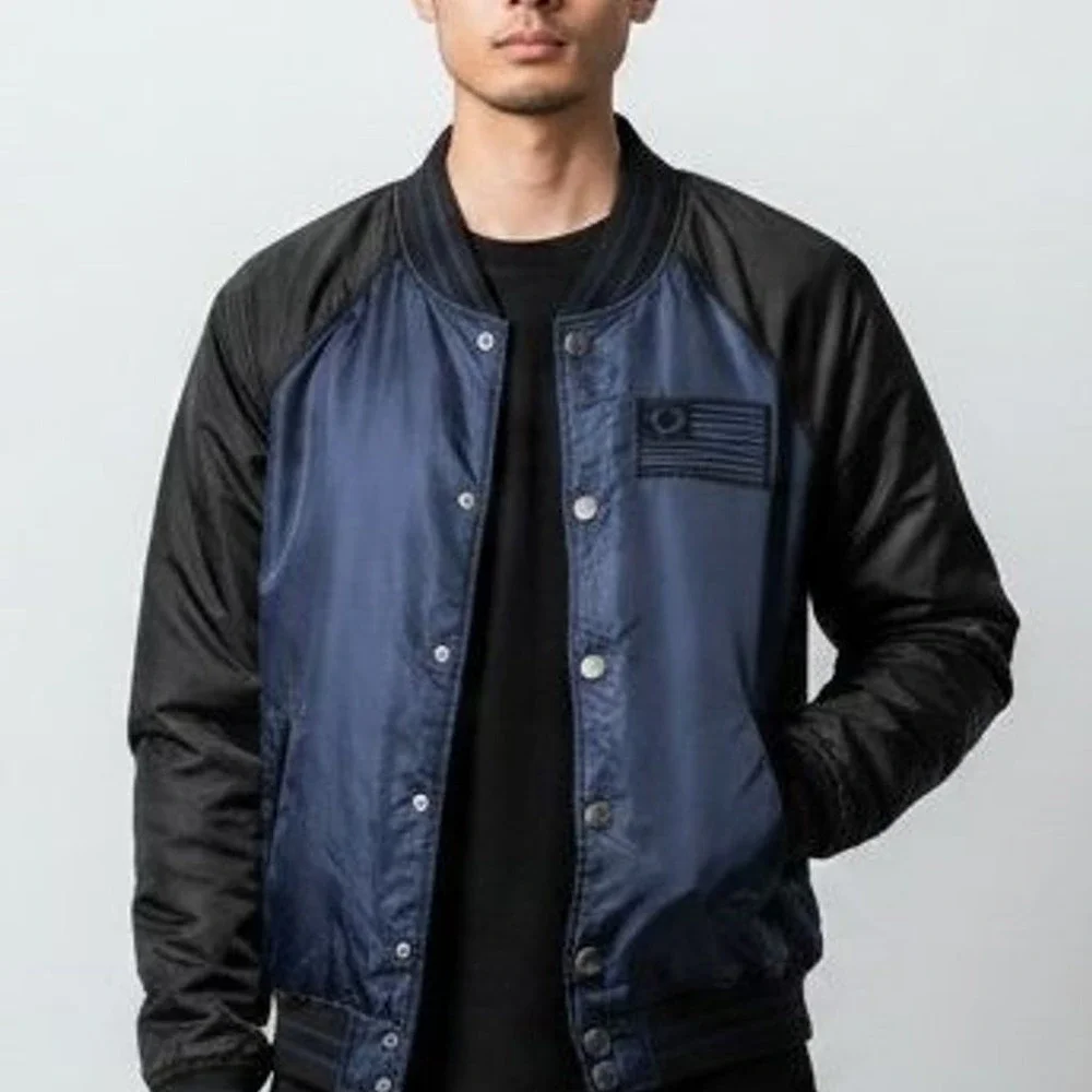 True Religion Nylon Bomber Jacket Blue Black Size S